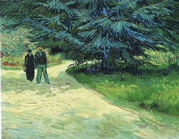  azul Pintura al %C3%B3leo - Jardín público con pareja y abeto azul Vincent van Gogh